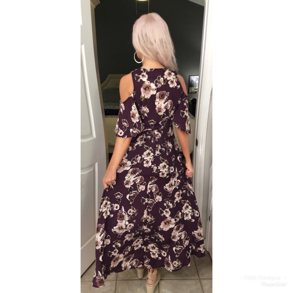 🛍LAST 1! Plum Floral Hi Lo Cold Shoulder Maxi! - Picture 4 of 6